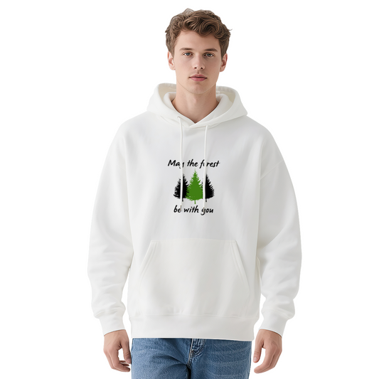 May The Forest Be With You Pine Tree White Hoodie, Cozy Nature Style Top