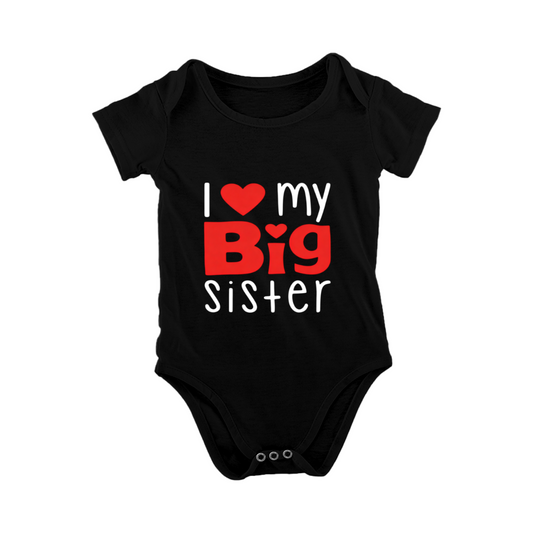 I Love My Big Sister Red Heart Cute Baby Girl Bodysuit