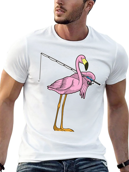 Fishing Flamingo T-Shirt - Funny Bird Tee