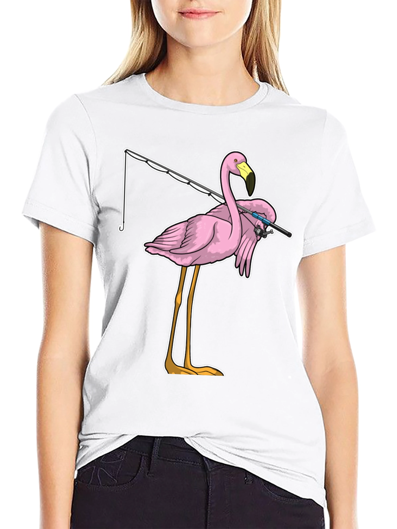 Fishing Flamingo T-Shirt - Funny Bird Tee