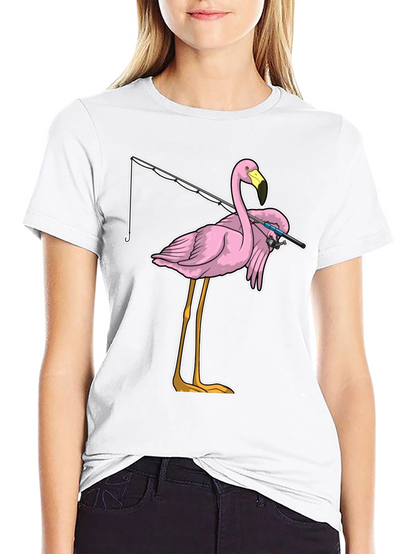 Fishing Flamingo T-Shirt - Funny Bird Tee