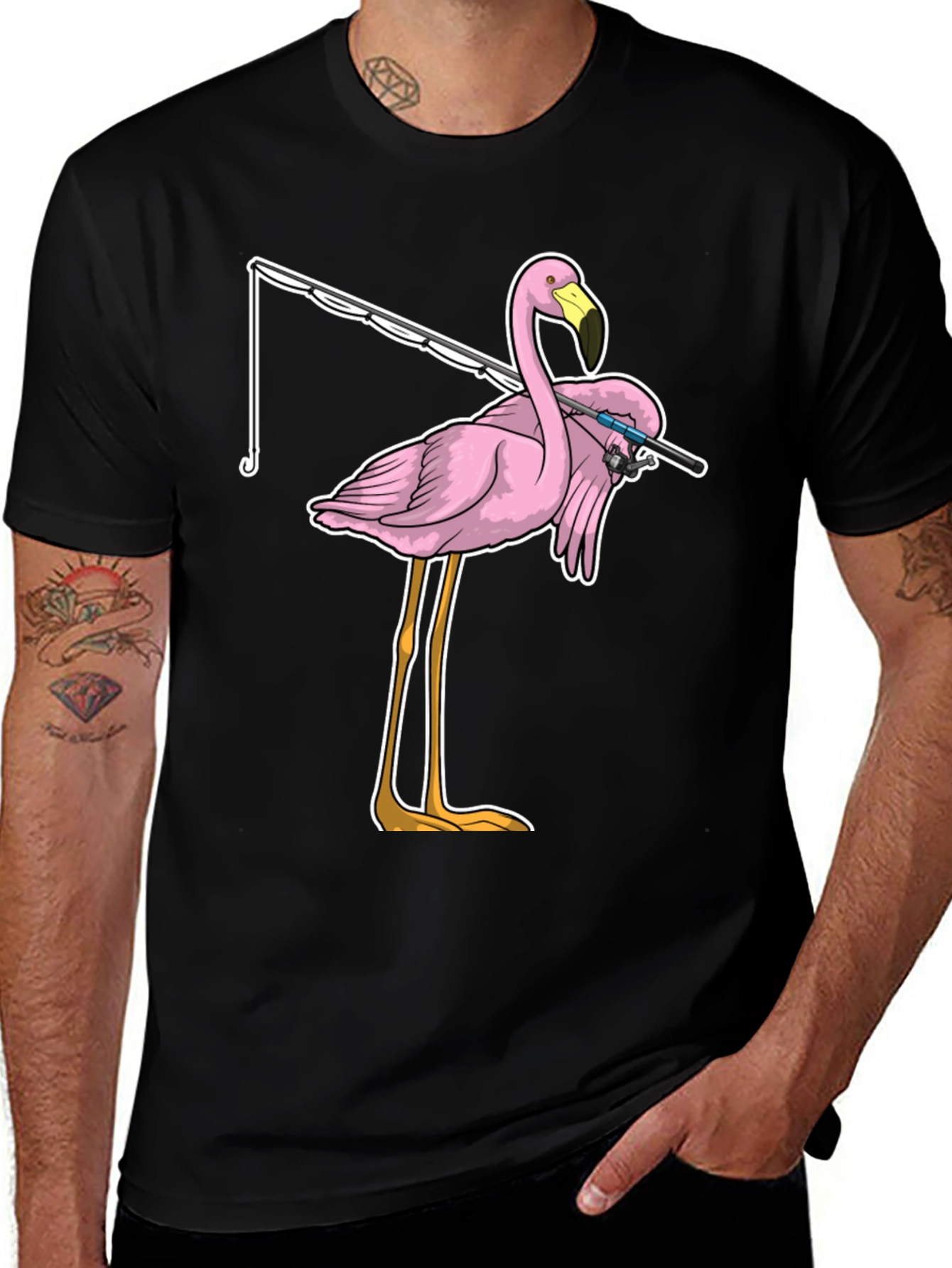 Fishing Flamingo T-Shirt - Funny Bird Tee
