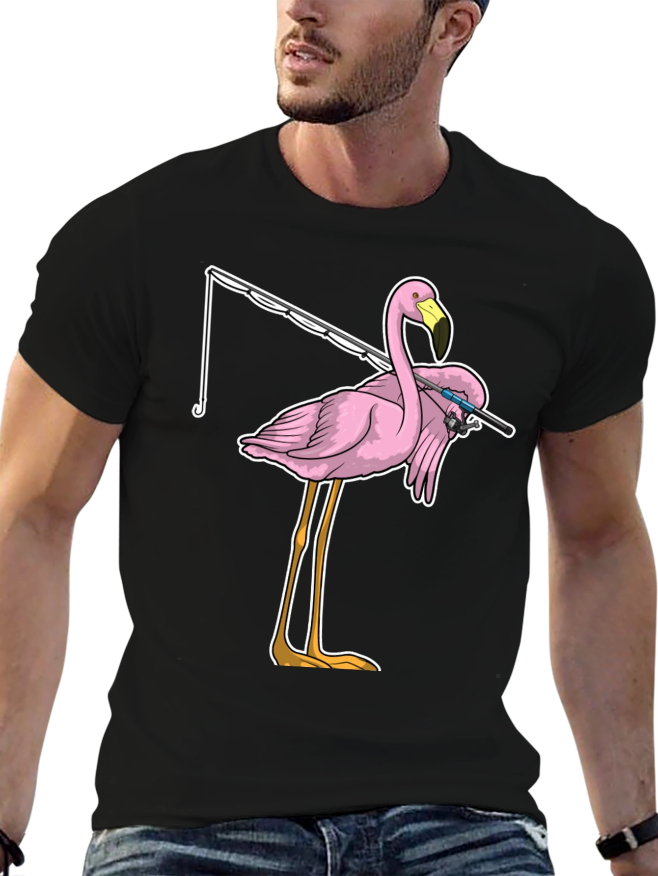 Fishing Flamingo T-Shirt - Funny Bird Tee