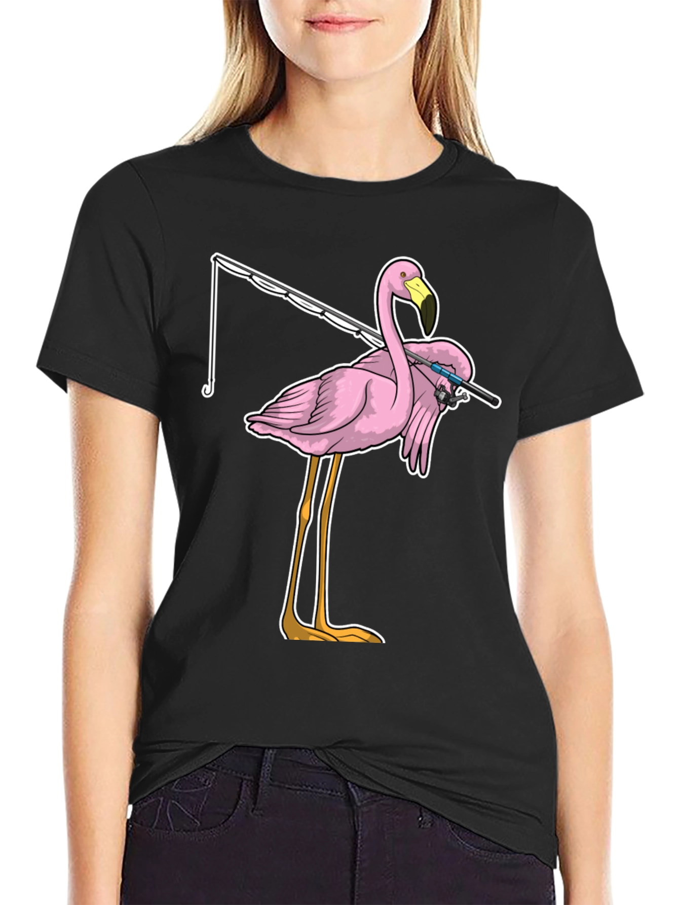 Fishing Flamingo T-Shirt - Funny Bird Tee