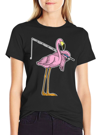 Fishing Flamingo T-Shirt - Funny Bird Tee