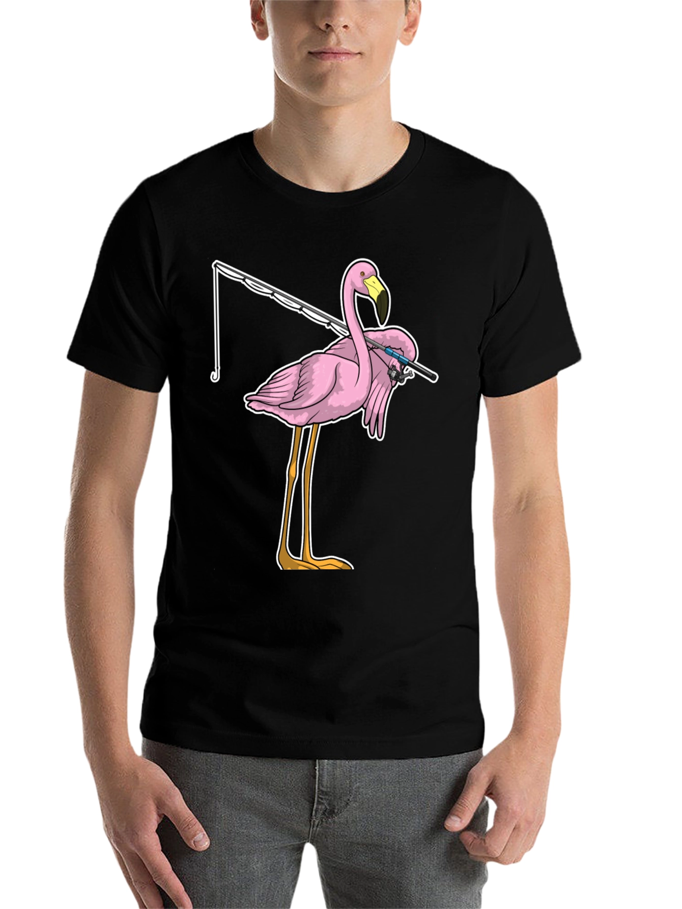 Fishing Flamingo T-Shirt - Funny Bird Tee