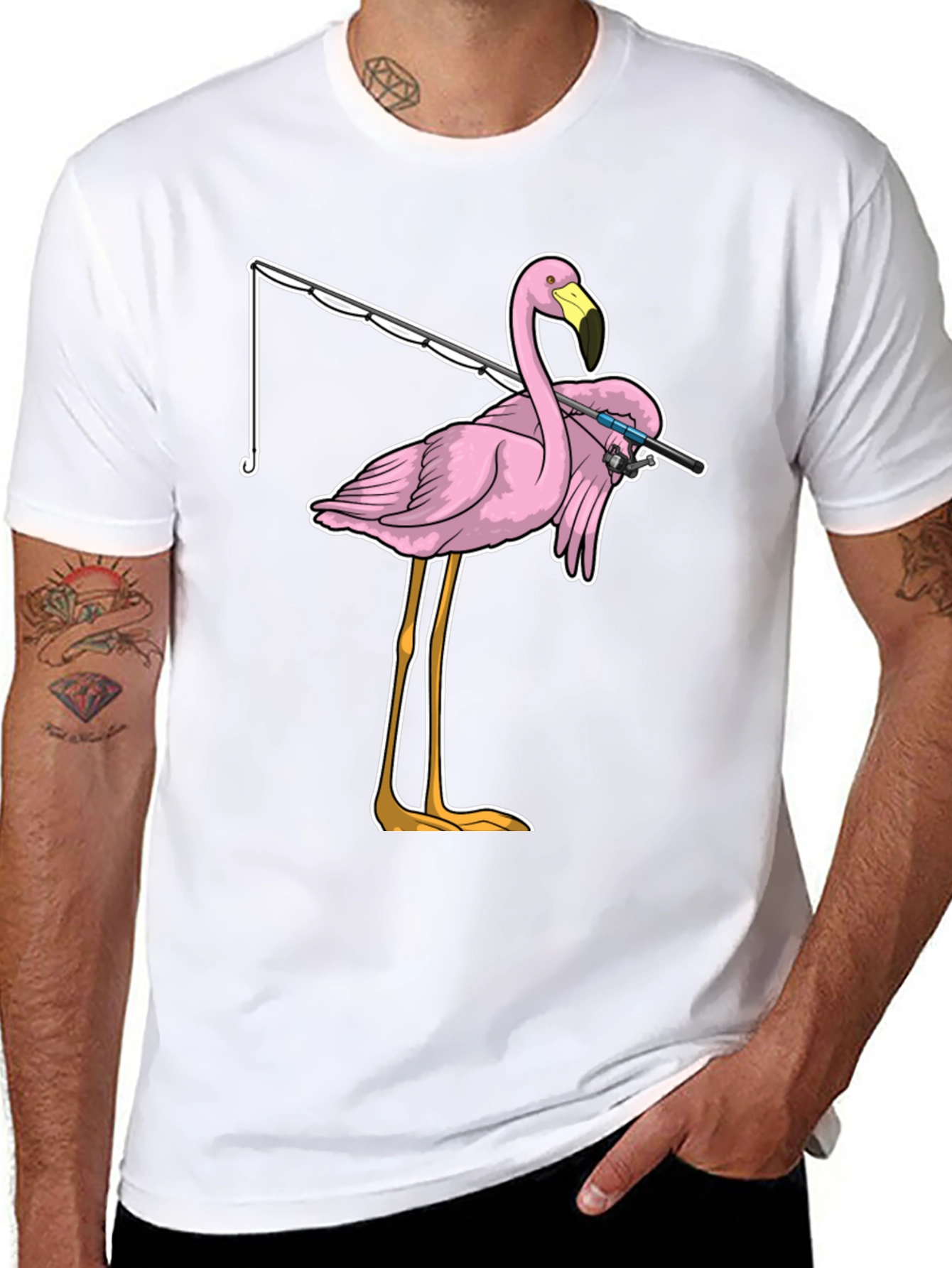 Fishing Flamingo T-Shirt - Funny Bird Tee