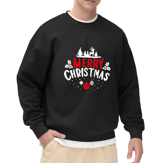 Minimal Merry Christmas Reindeer Ornament Holiday Crewneck