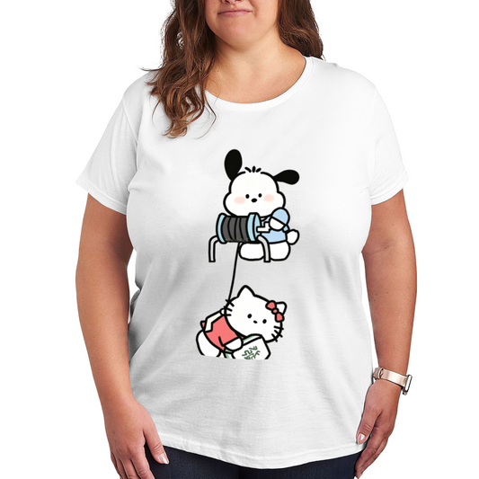 Cute Pochacco & Hello Kitty Fun Interaction Plus?Size Women T?Shirt