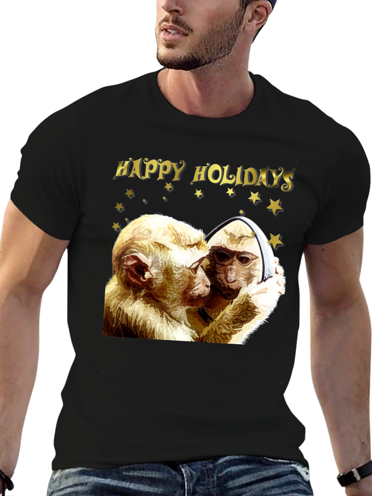 Happy Holidays Monkey Graphic T-Shirt
