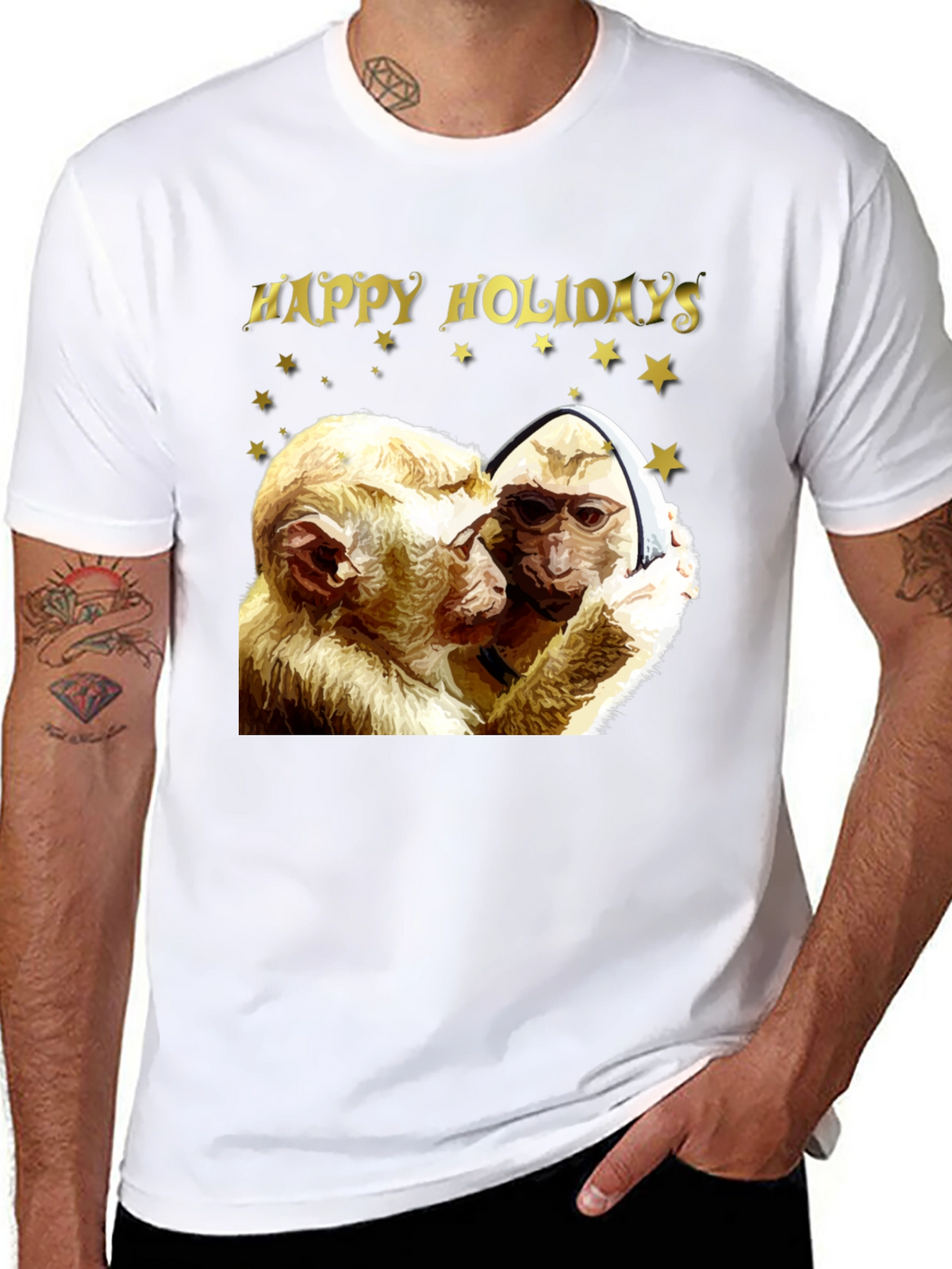 Happy Holidays Monkey Graphic T-Shirt