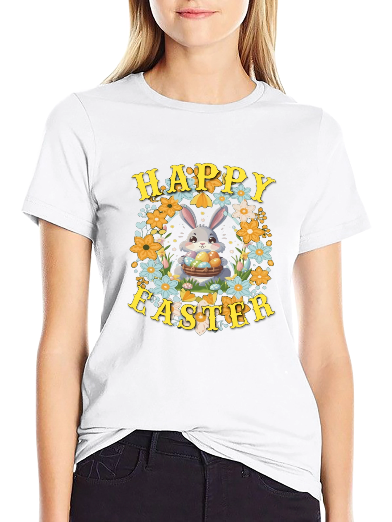 Happy Easter Bunny Floral T-Shirt