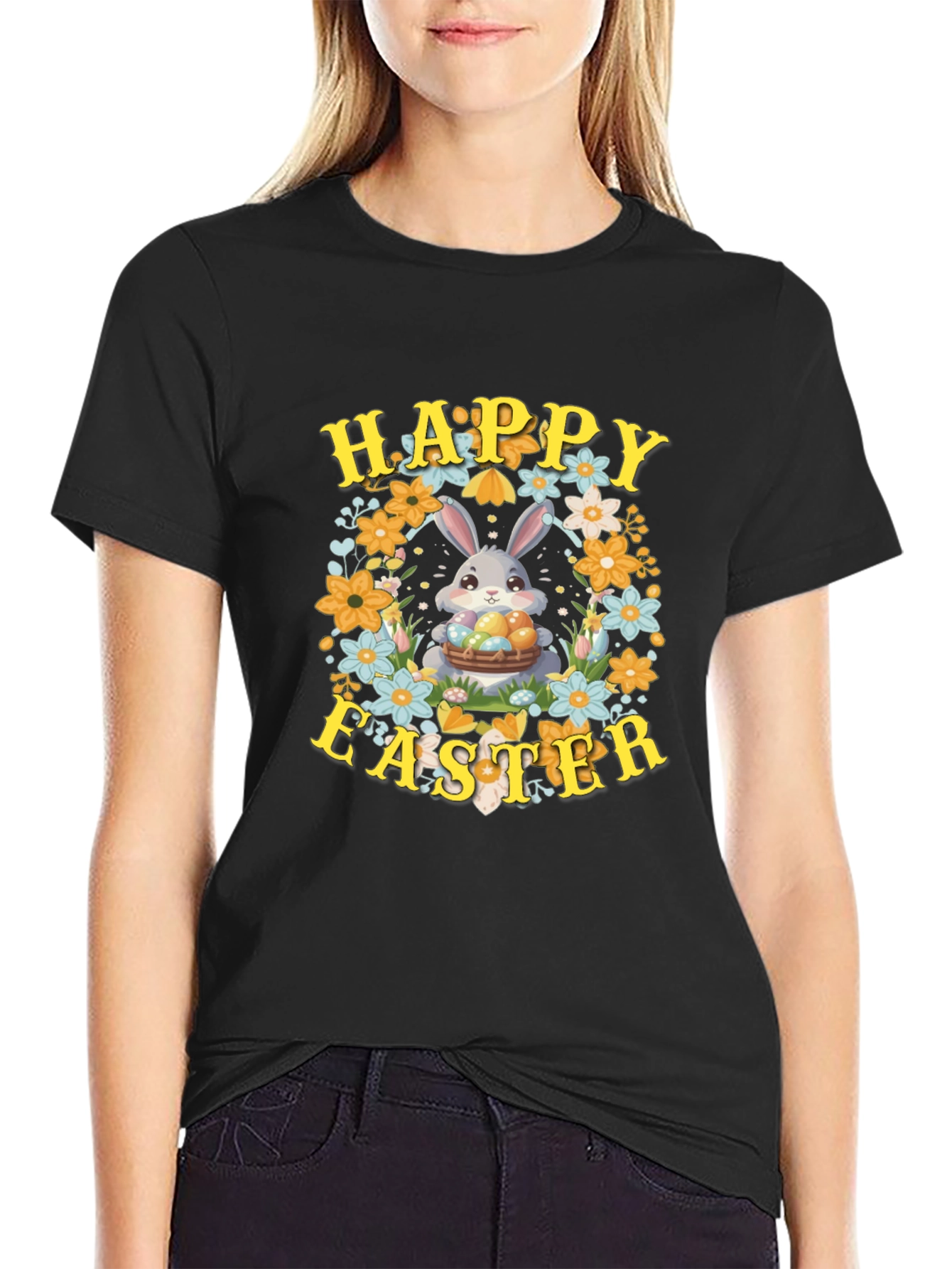 Happy Easter Bunny Floral T-Shirt