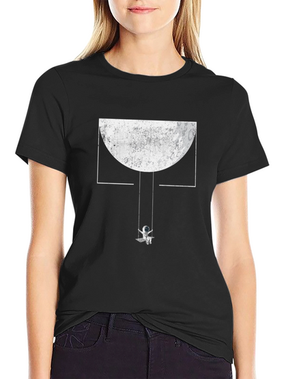 Astronaut Moon Swing Graphic Tee - Unique Black T-Shirt