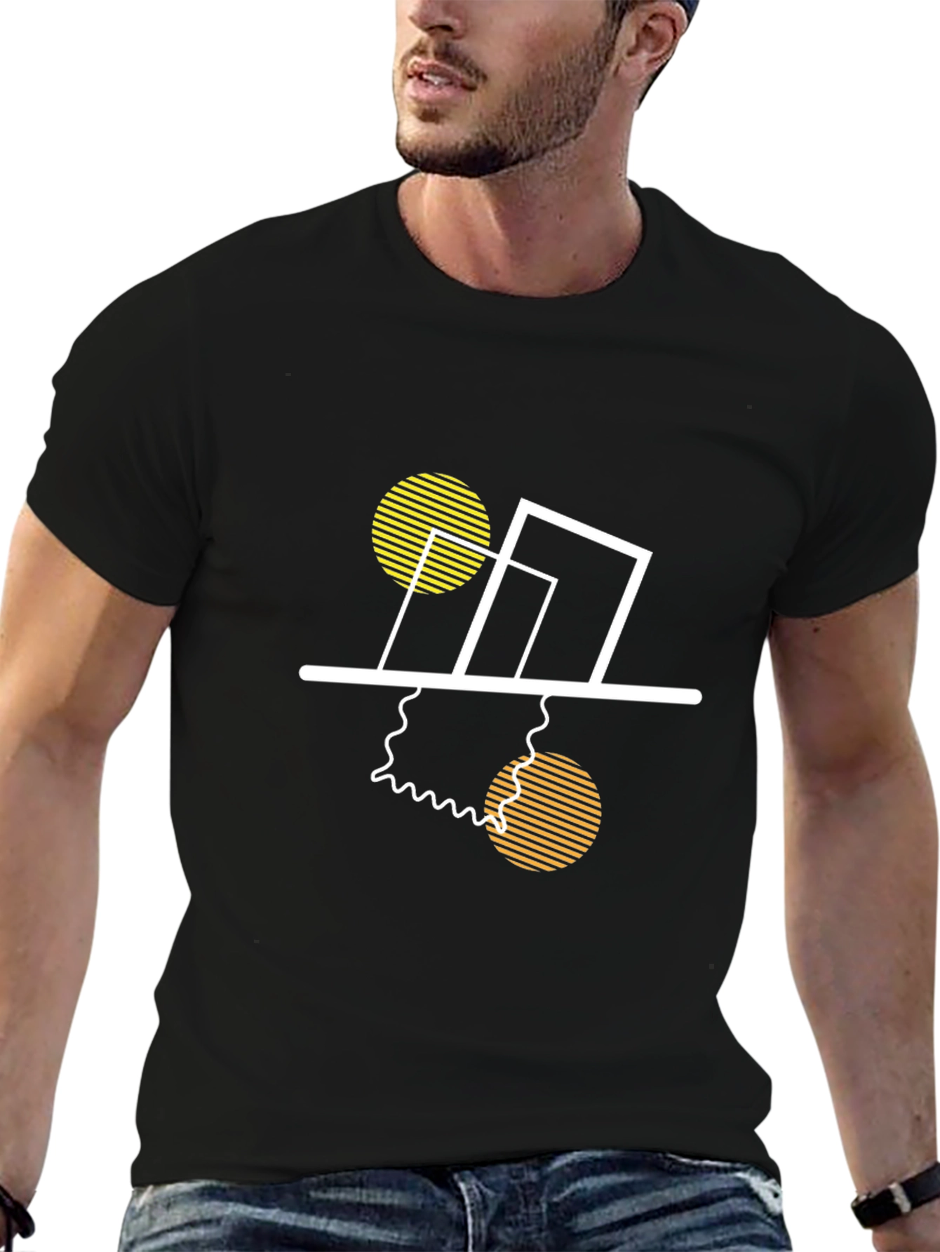 Modern Geometric Graphic Tee - Stylish Black T-Shirt