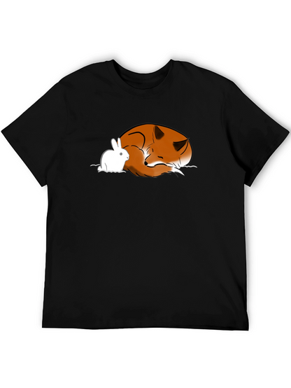 Fox and Rabbit Graphic T-Shirt - Unisex Black Tee