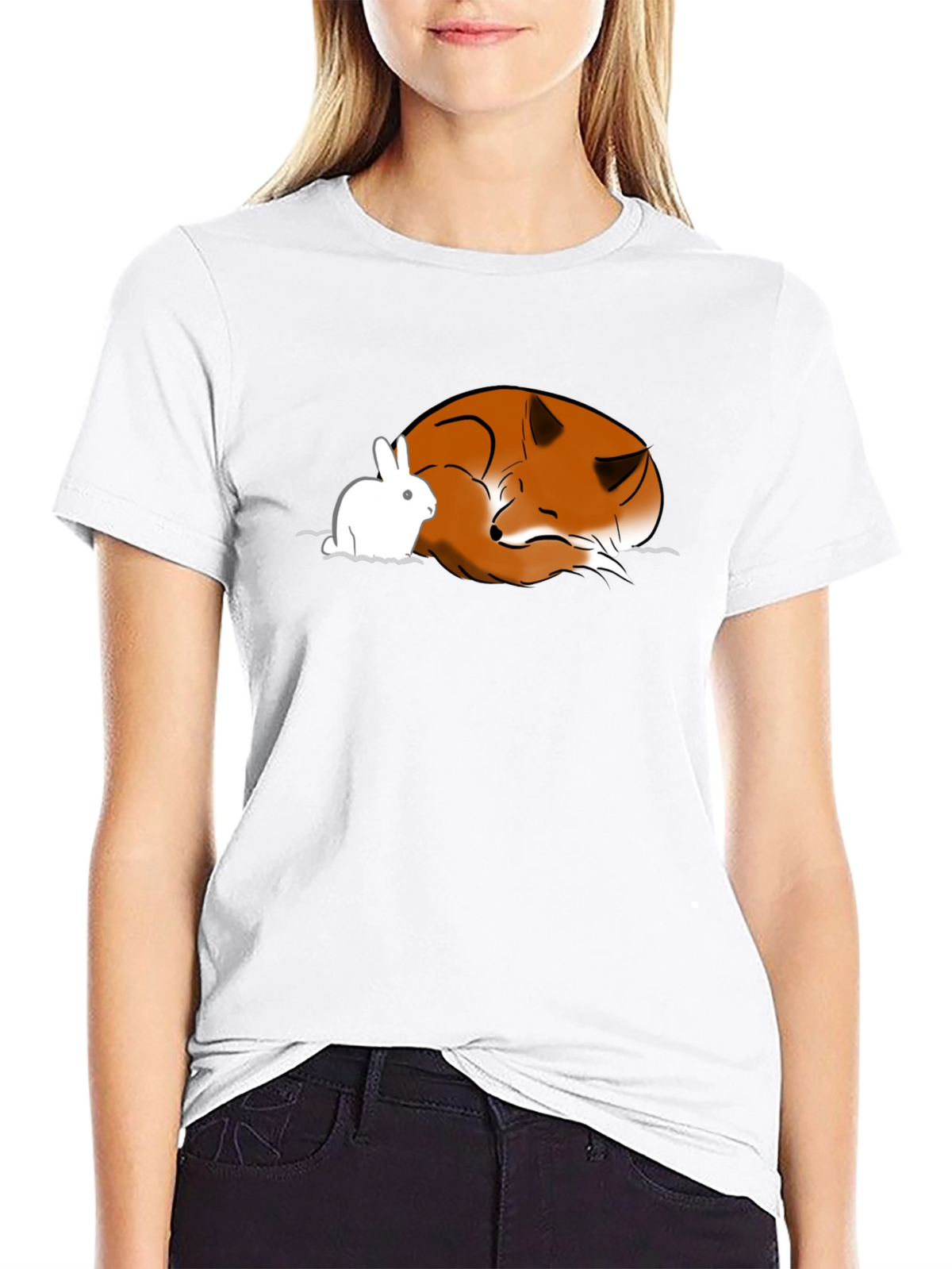 Fox and Rabbit Graphic T-Shirt - Unisex Black Tee
