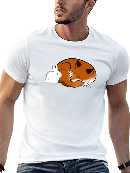 Fox and Rabbit Graphic T-Shirt - Unisex Black Tee