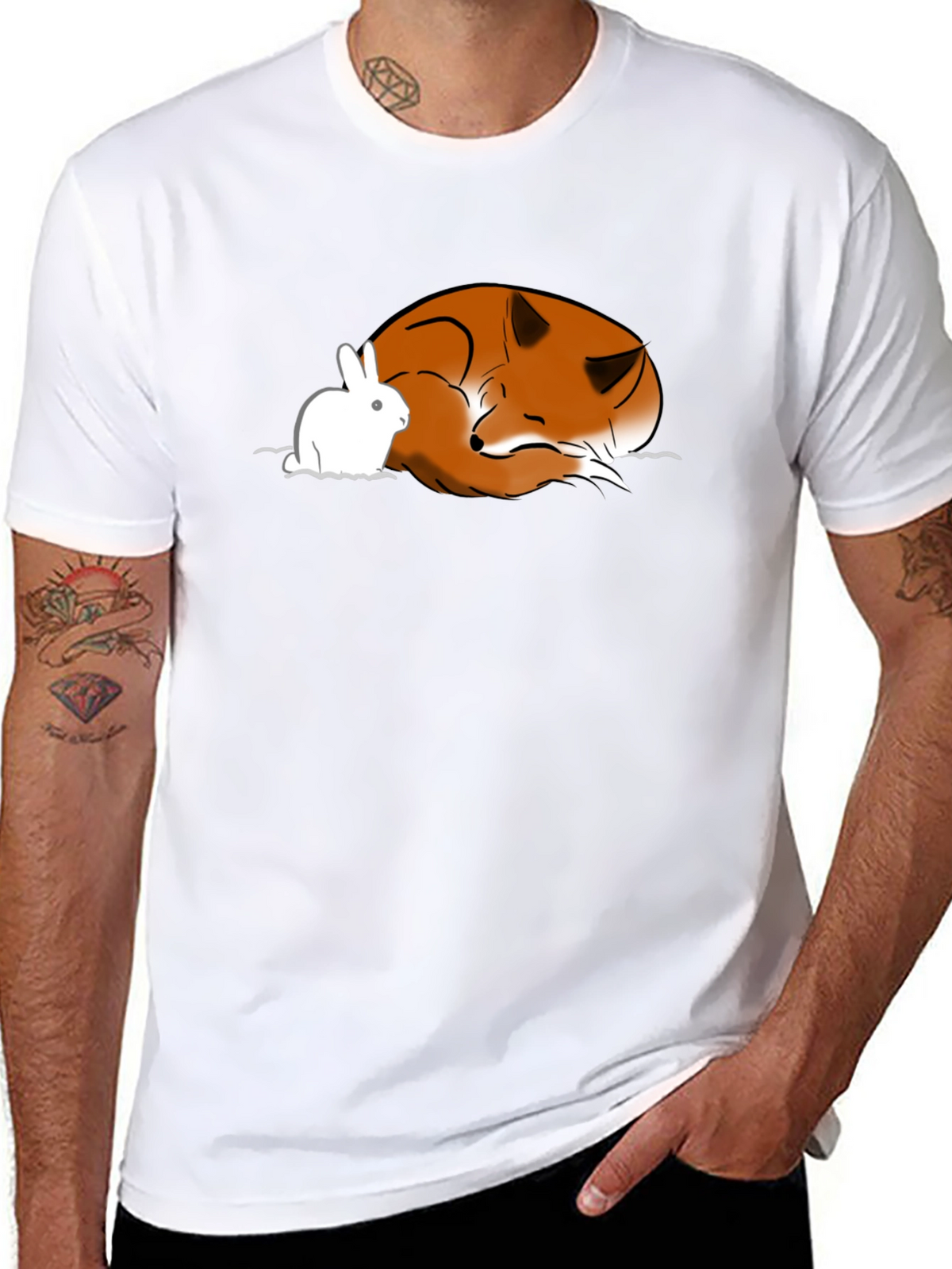 Fox and Rabbit Graphic T-Shirt - Unisex Black Tee
