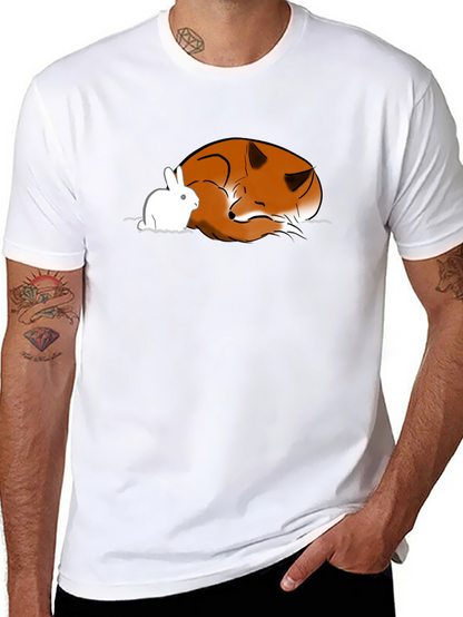 Fox and Rabbit Graphic T-Shirt - Unisex Black Tee