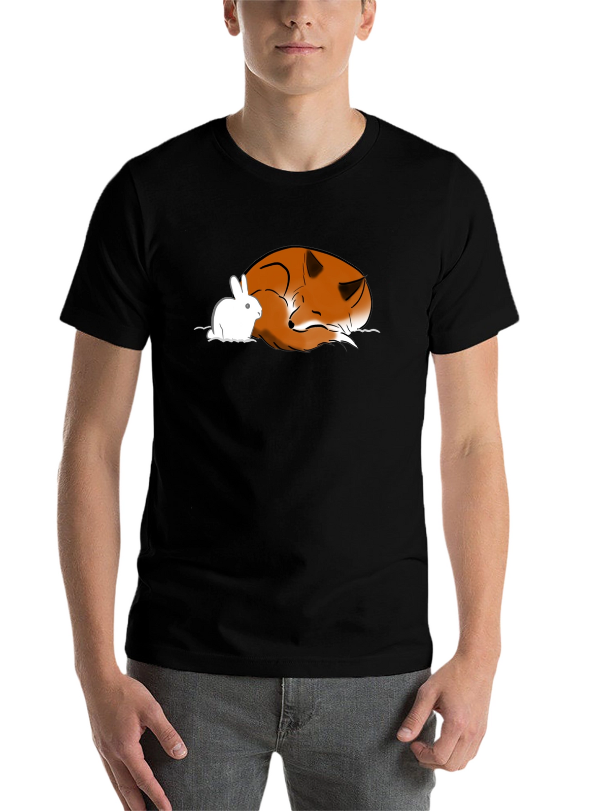 Fox and Rabbit Graphic T-Shirt - Unisex Black Tee