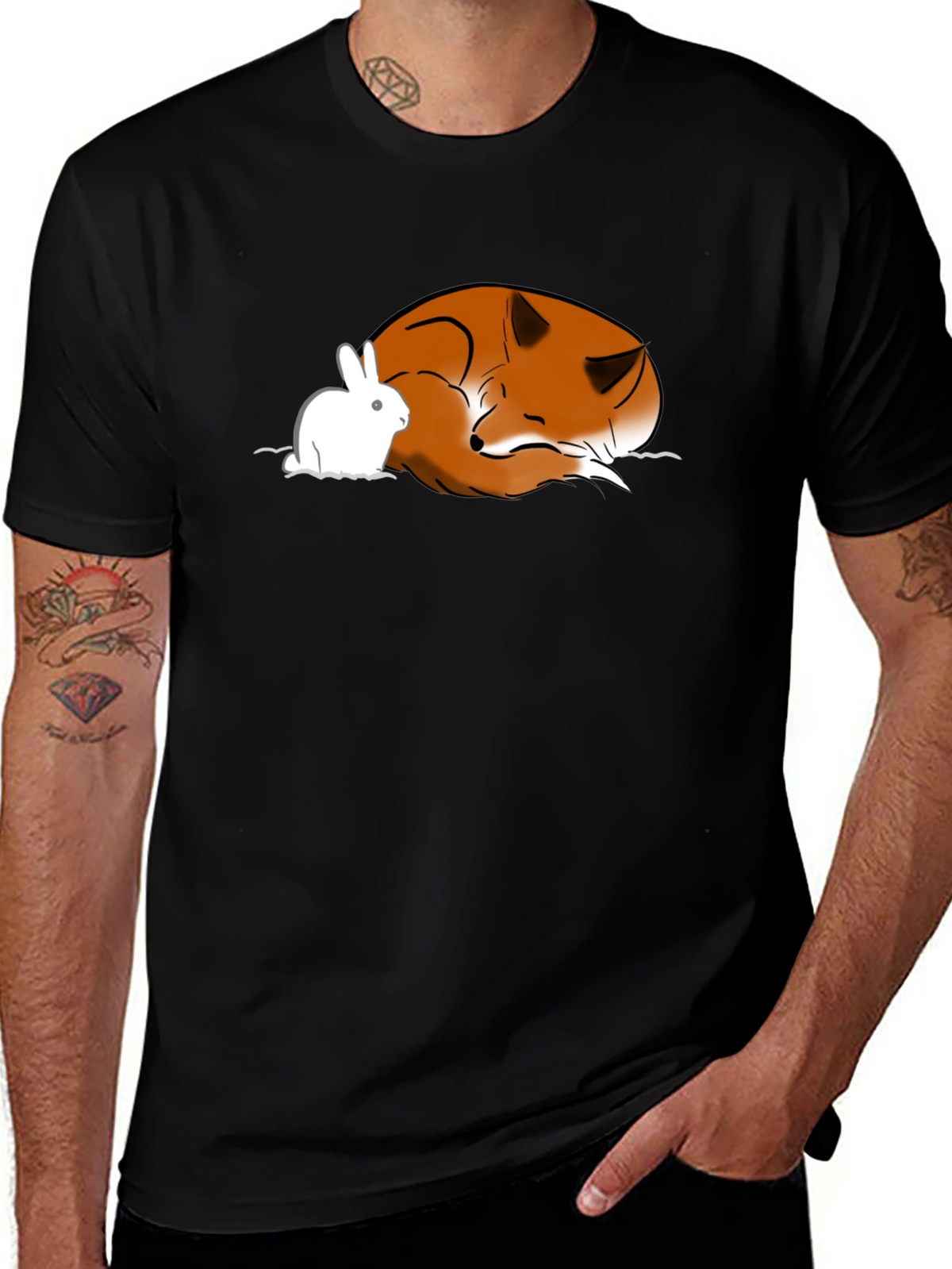 Fox and Rabbit Graphic T-Shirt - Unisex Black Tee