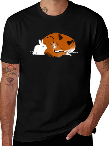 Fox and Rabbit Graphic T-Shirt - Unisex Black Tee