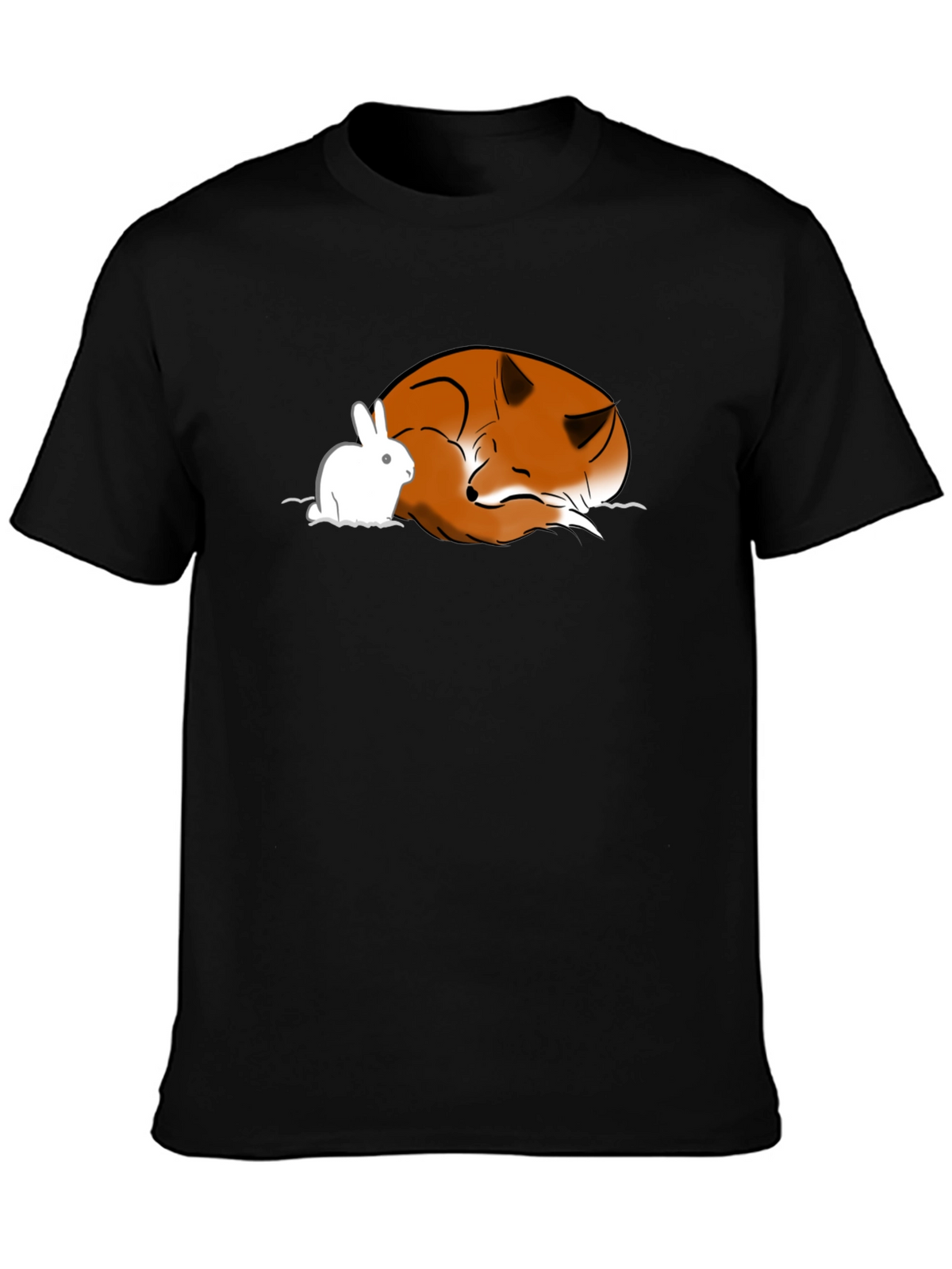 Fox and Rabbit Graphic T-Shirt - Unisex Black Tee