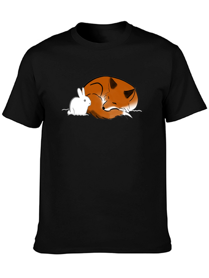 Fox and Rabbit Graphic T-Shirt - Unisex Black Tee