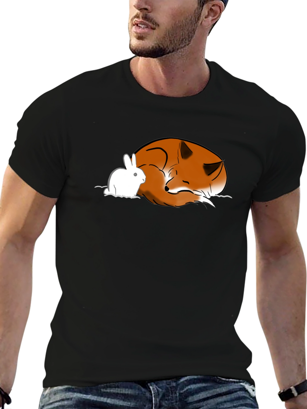 Fox and Rabbit Graphic T-Shirt - Unisex Black Tee