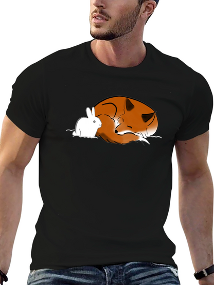 Fox and Rabbit Graphic T-Shirt - Unisex Black Tee