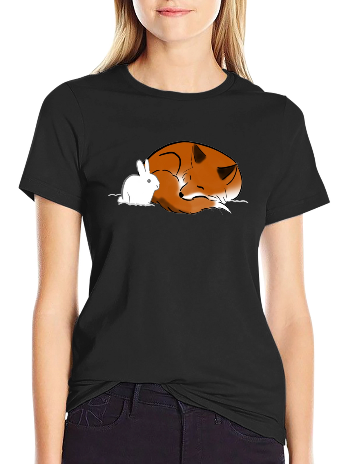 Fox and Rabbit Graphic T-Shirt - Unisex Black Tee