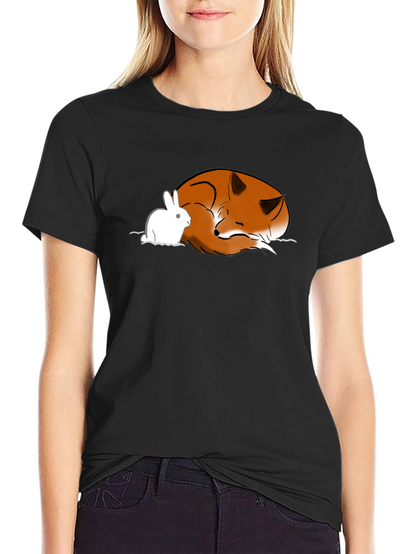 Fox and Rabbit Graphic T-Shirt - Unisex Black Tee