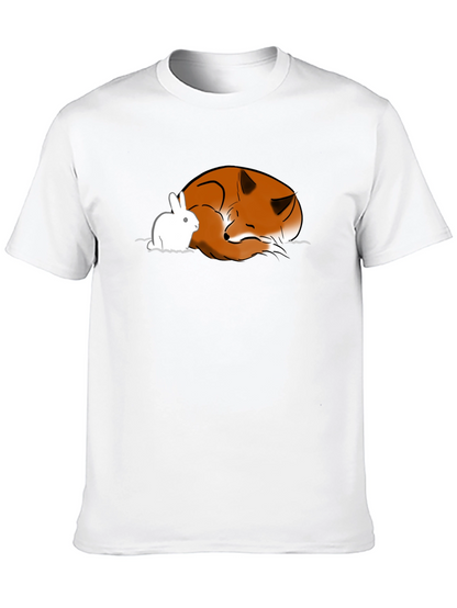 Fox and Rabbit Graphic T-Shirt - Unisex Black Tee