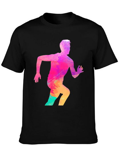 Mens Black Graphic Tee - Running Man Design