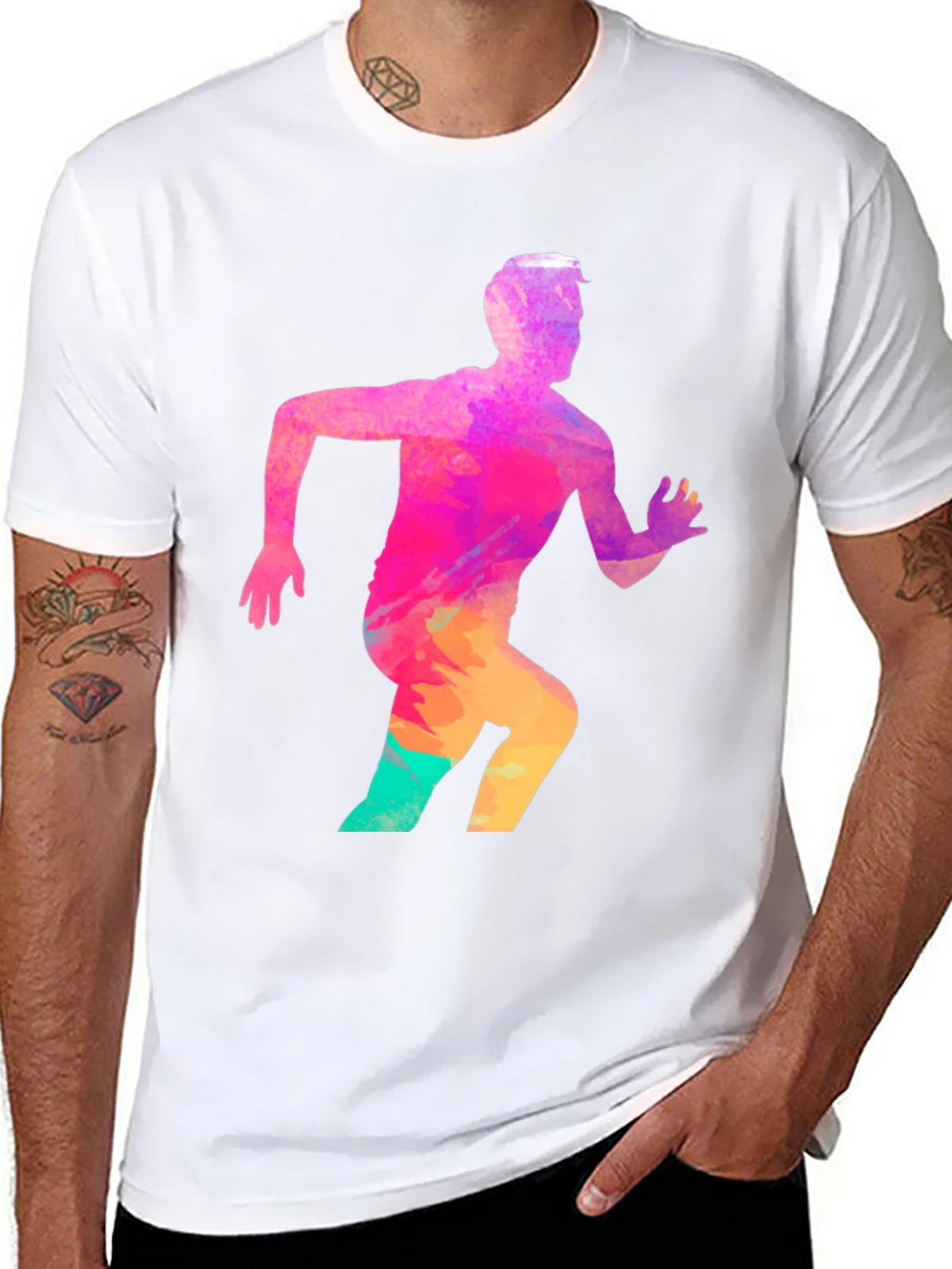 Mens Black Graphic Tee - Running Man Design