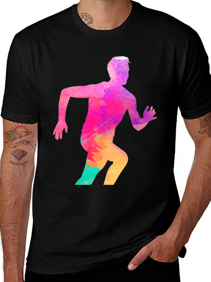 Mens Black Graphic Tee - Running Man Design