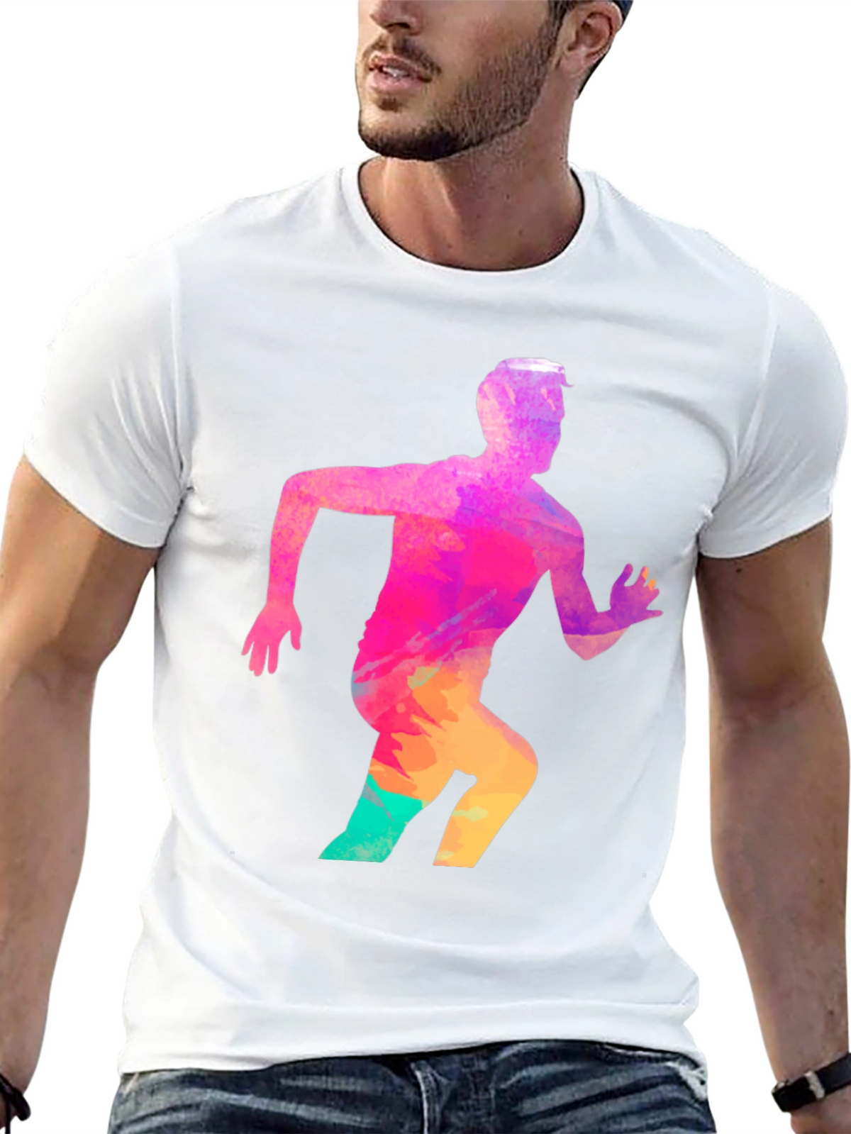 Mens Black Graphic Tee - Running Man Design
