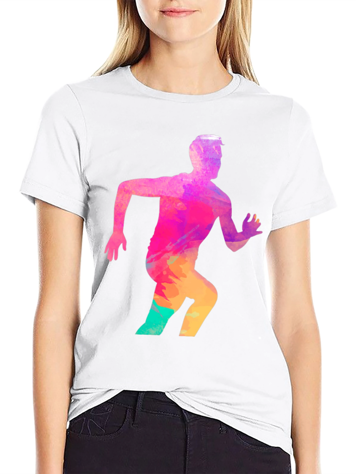 Mens Black Graphic Tee - Running Man Design