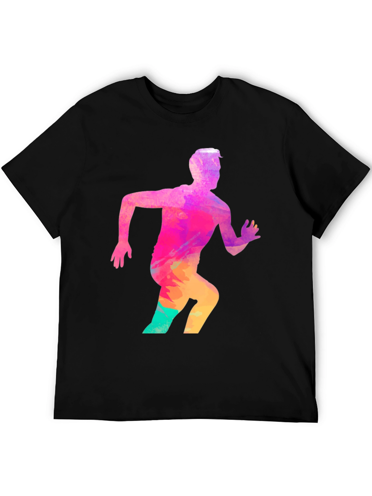 Mens Black Graphic Tee - Running Man Design