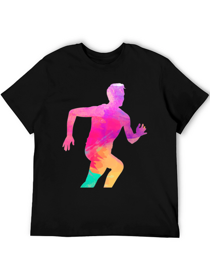 Mens Black Graphic Tee - Running Man Design