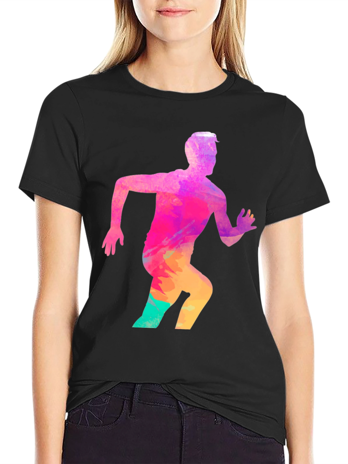 Mens Black Graphic Tee - Running Man Design
