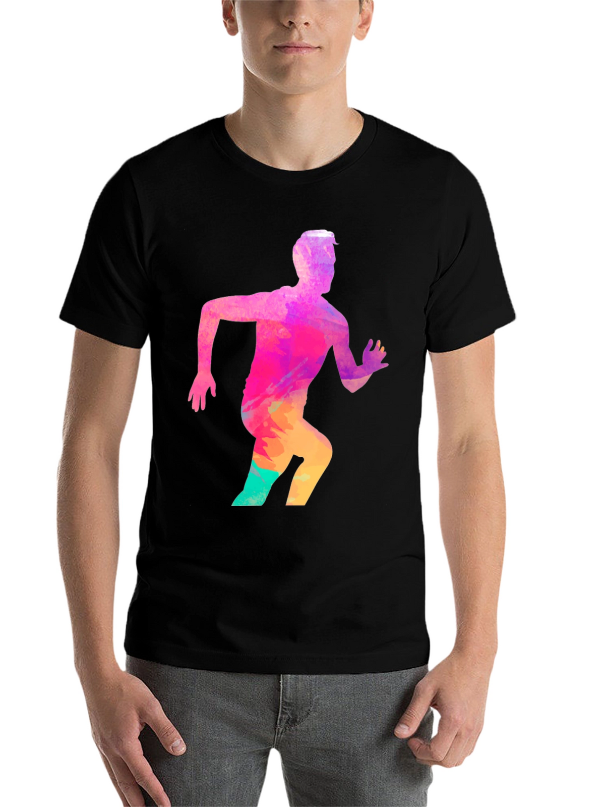 Mens Black Graphic Tee - Running Man Design