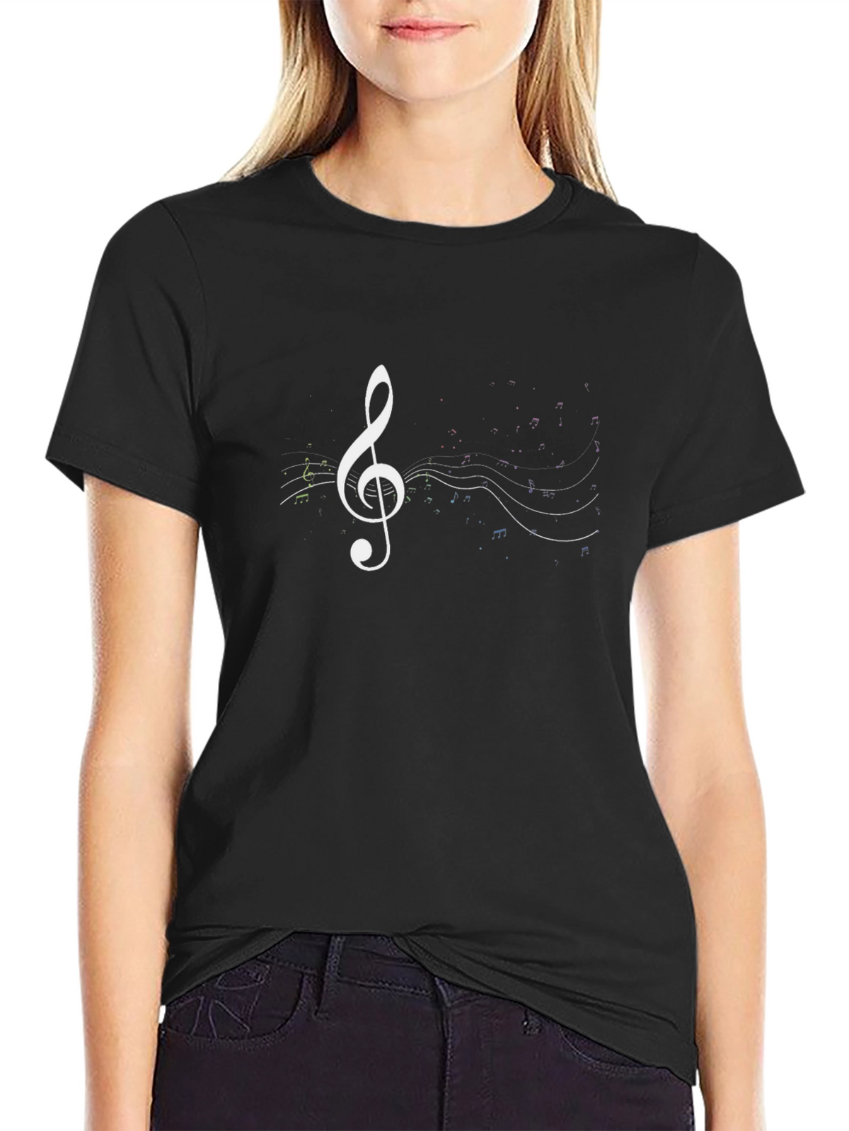 Music Treble Clef Graphic Tee - Black Cotton T-Shirt