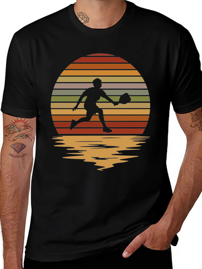 Retro Sunset Pickleball Player Graphic T-Shirt