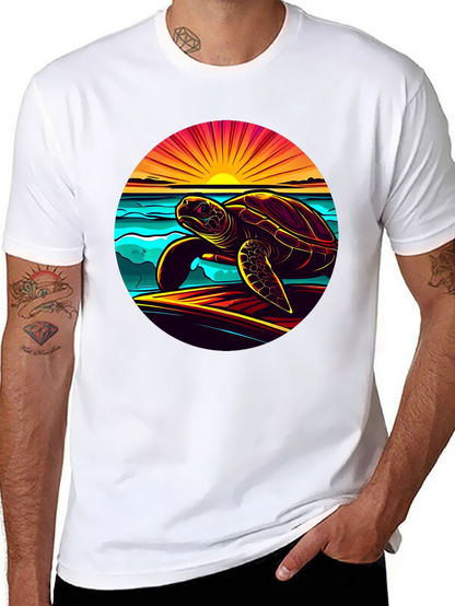 Sunset Turtle Graphic Tee - Beach Style