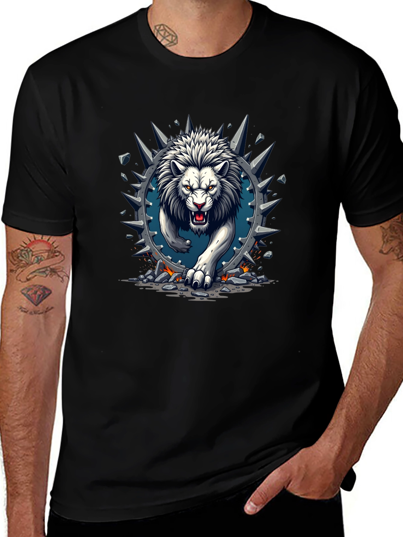 Lion Graphic Print Crew Neck Tee