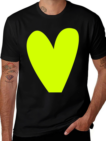 Bold Heart Graphic Tee - Black Cotton Casual Shirt