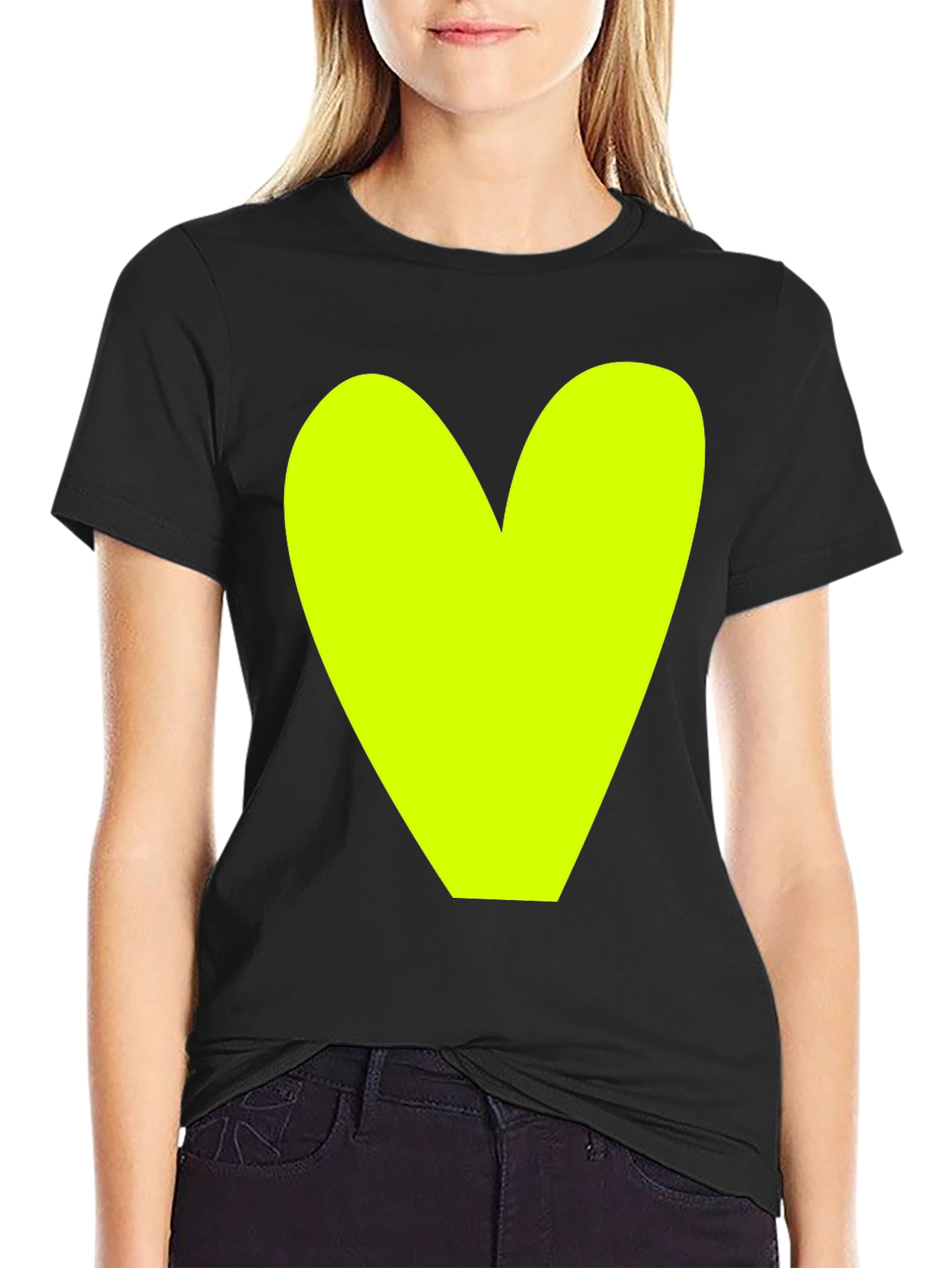 Bold Heart Graphic Tee - Black Cotton Casual Shirt