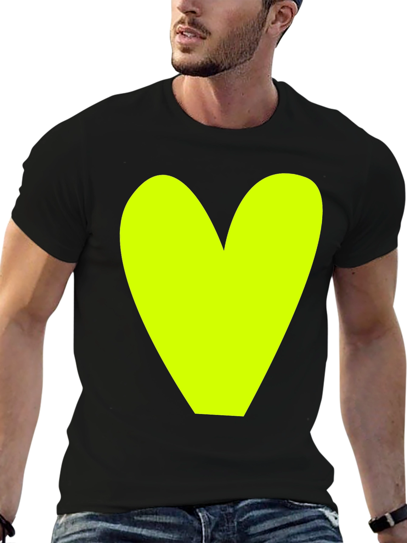 Bold Heart Graphic Tee - Black Cotton Casual Shirt